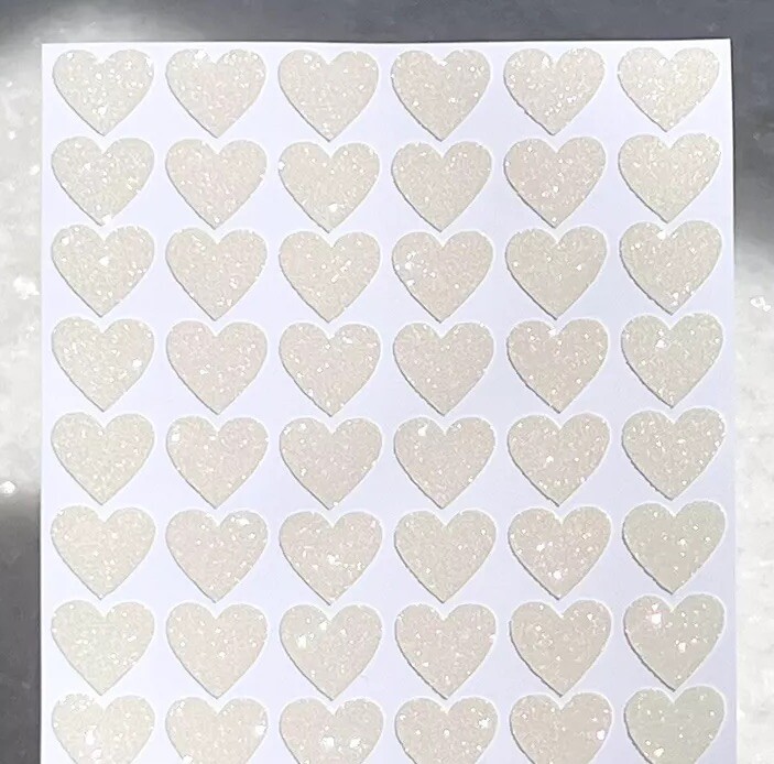 White/Ivory Glitter Heart Sticker Sheet! – Choose a Size – Cute & Sparkly!
