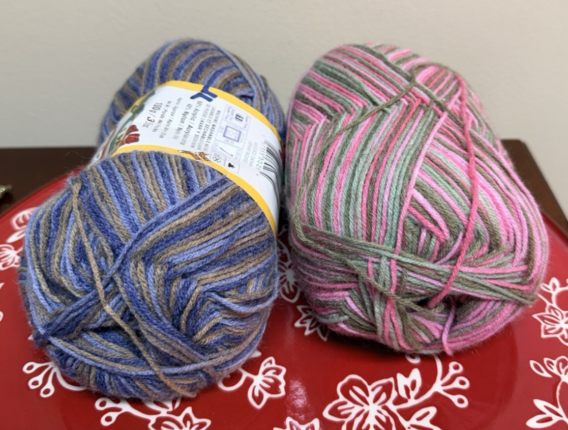 Lot of Bernat Sox Sock Yarn Super Fine Wooded Denim 42117 and Pink Green