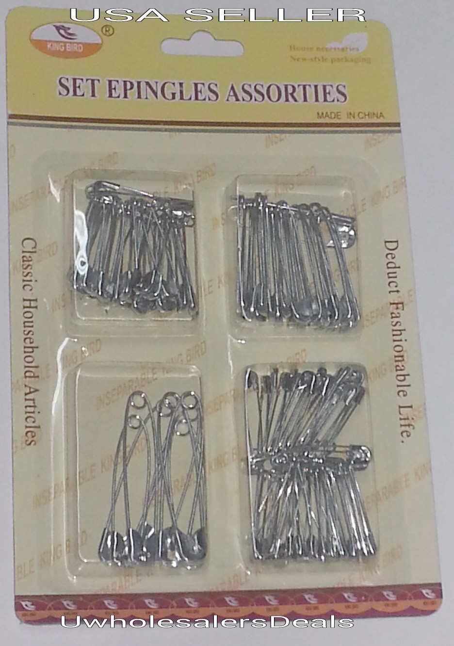 100 Safety Pins Silver Tone Assorted Sizes 2″, 1-1/2″. 1-1/4″, 1″ NEW in Pack