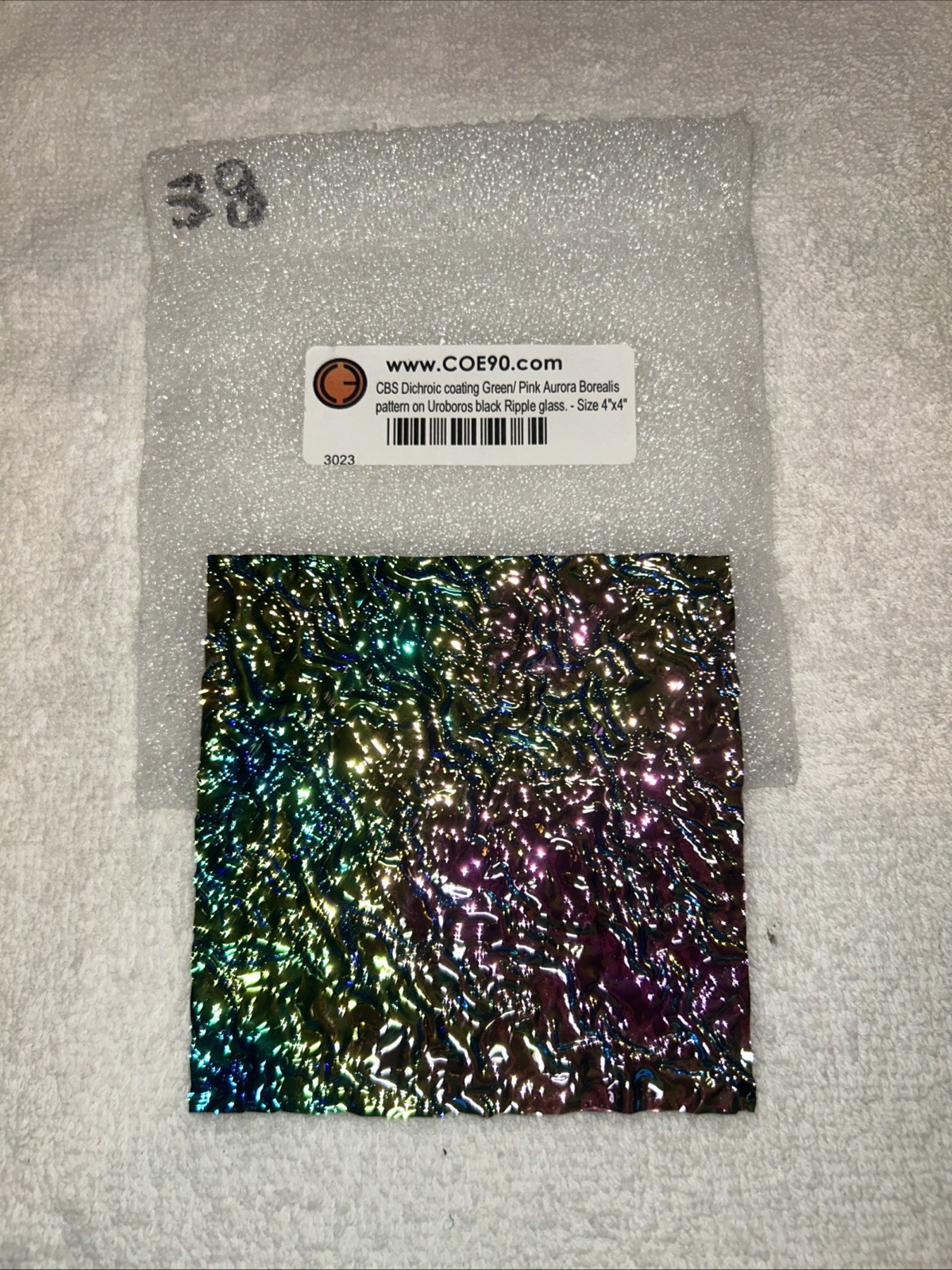 CBS Dichroic Coating Green/Pink Aurora Borealis On Uroboros Blk Ripple Glass 4×4