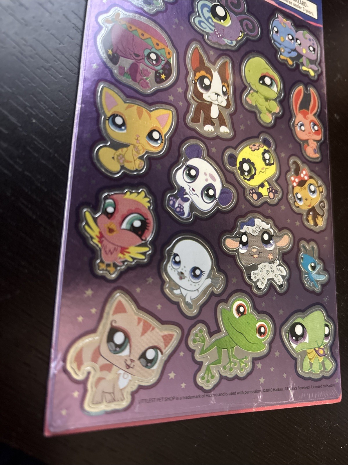 Sealed Pack 2010 Littlest Pet Shop Stickers – Purple Foil- 2 Sheets