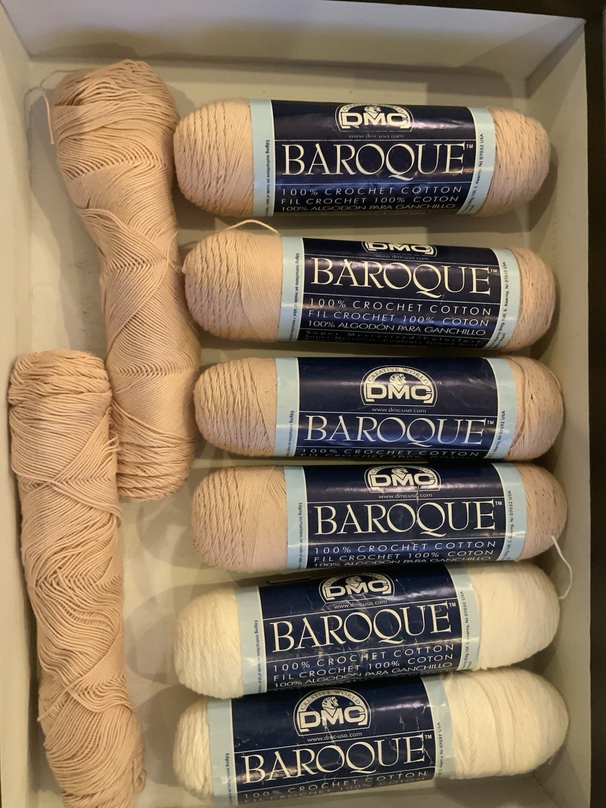 6 Baroque Crochet Cotton 400 Yds Per Skein New Old Stock Ecru 2 Skeins White