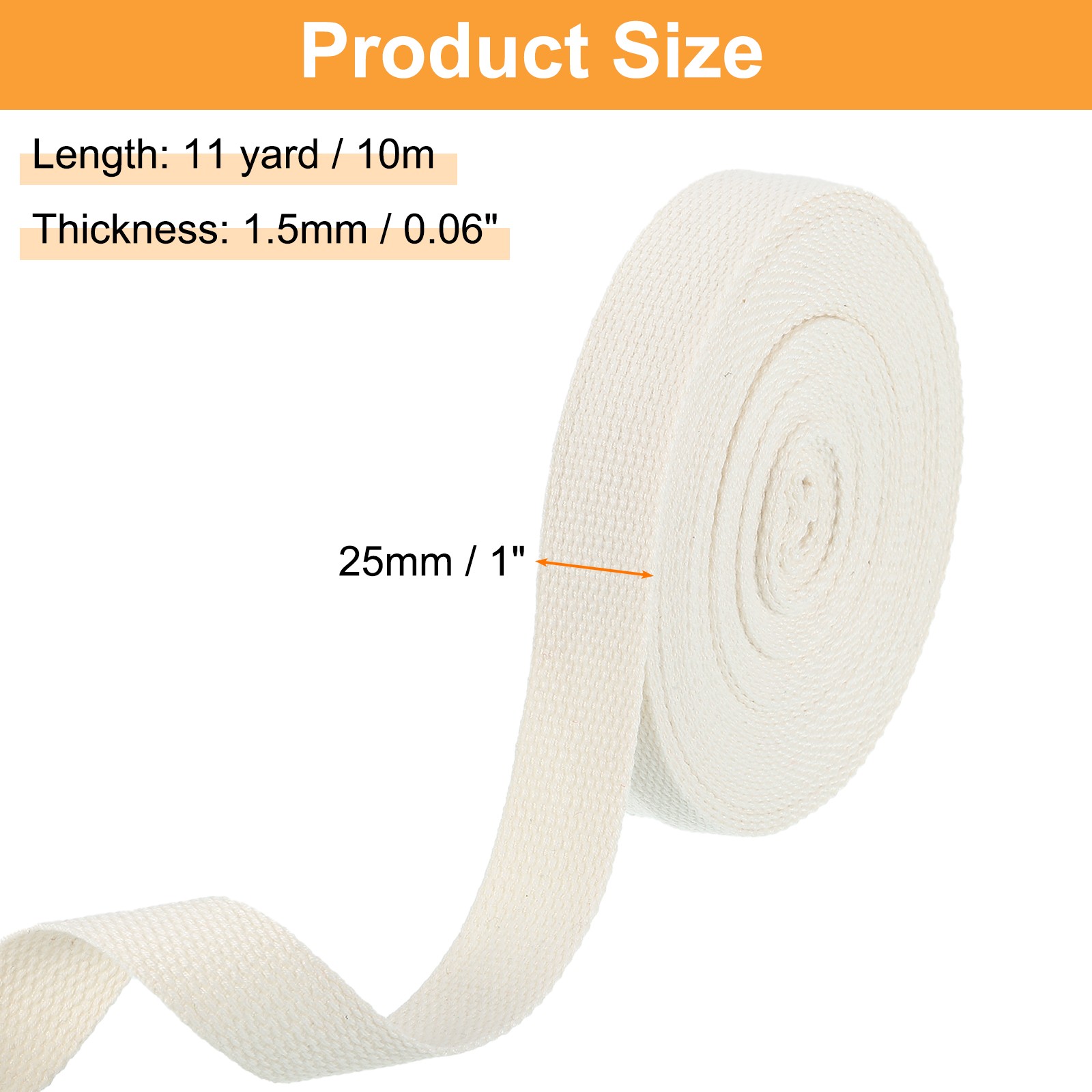 Cotton Webbing 1 Inch 11 Yard Polyester Cotton Webbing Straps Beige