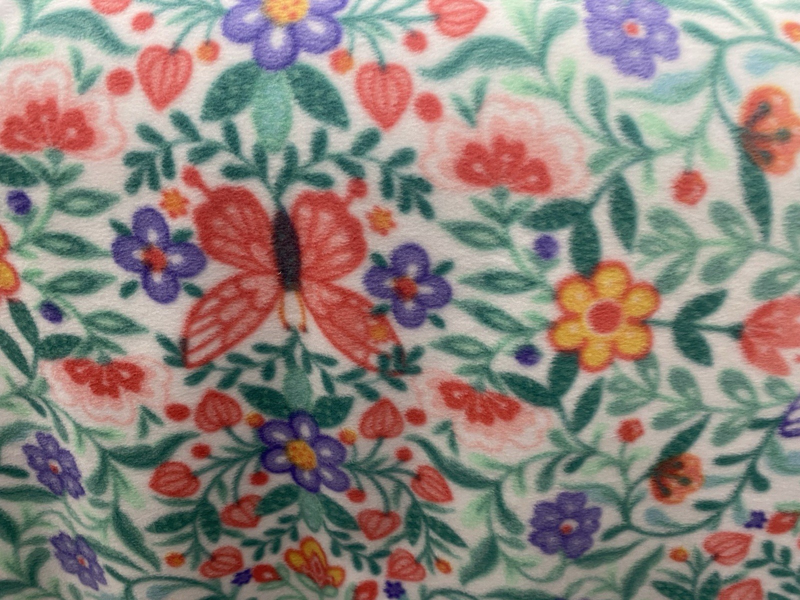 Colorful Flower Butterfly Fleece Fabric, 60” Wide, Sold By The Yard