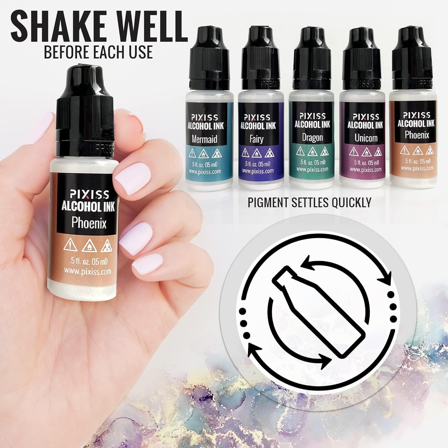 5 Pack Color-Changing Alcohol Inks for Crafts – Precision Tip – 15ml Bottles
