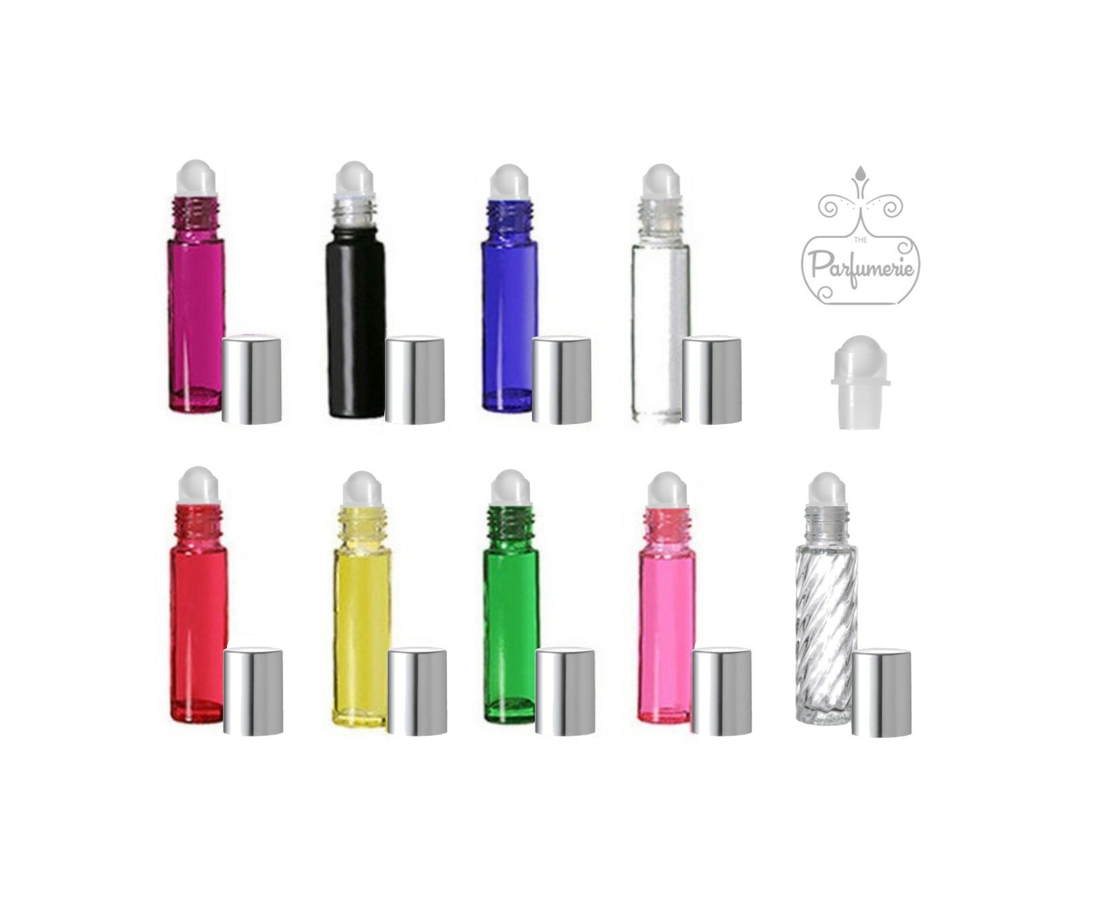 Roll on Essential Oil Bottles 10ml Silver/Gold Cap Glass Perfume 1/3 oz.