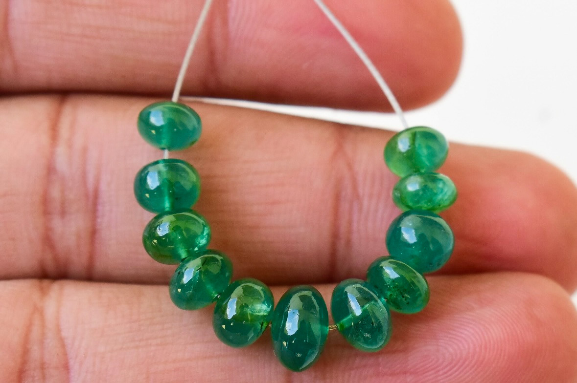 AAA 11 Pcs Natural Premium Fine Zambian Emerald Beads Rondelle Round Beads 6-8mm