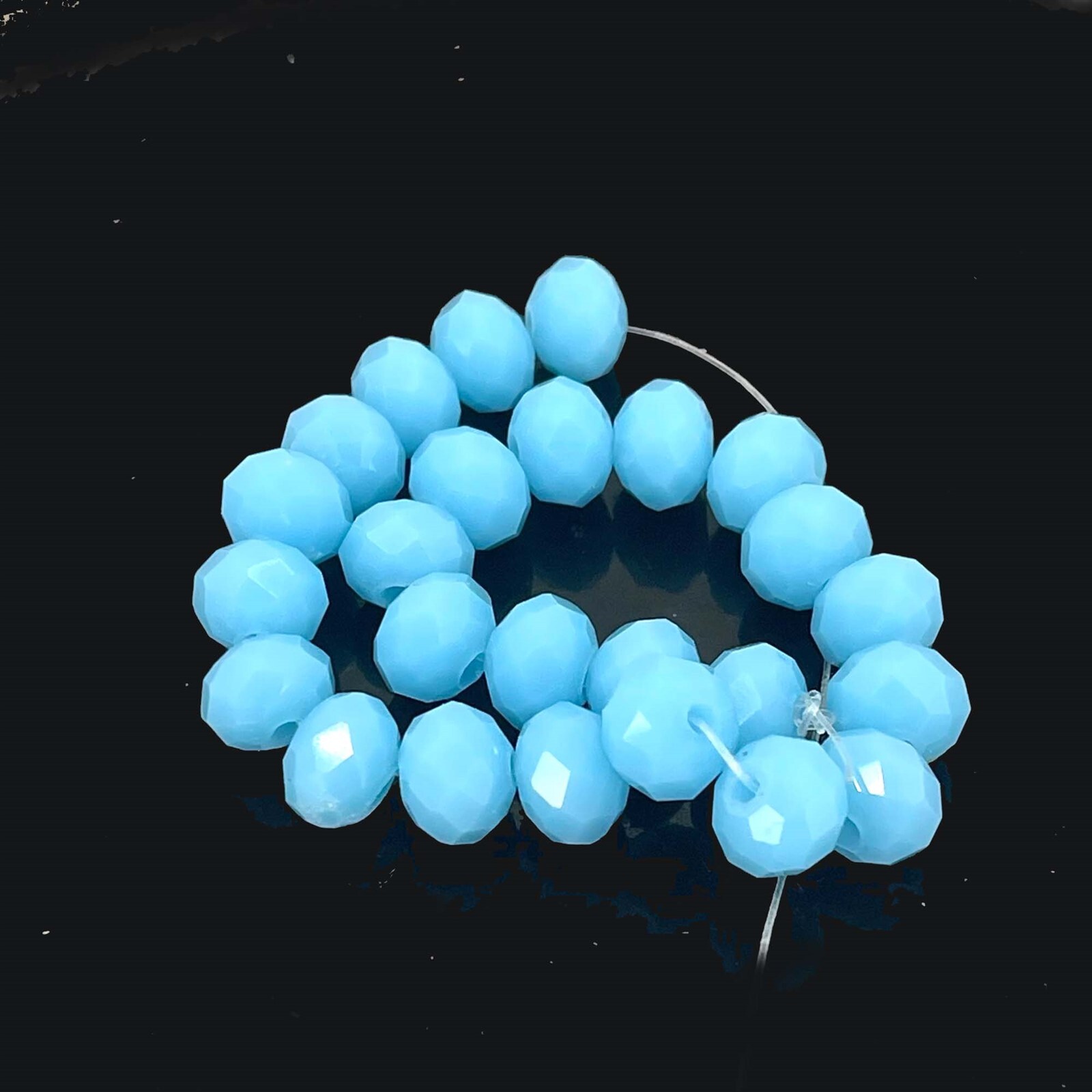 25 Opaque Light Cerulean Sky Blue Glass Crystal Faceted Rondelle Beads 8x6mm