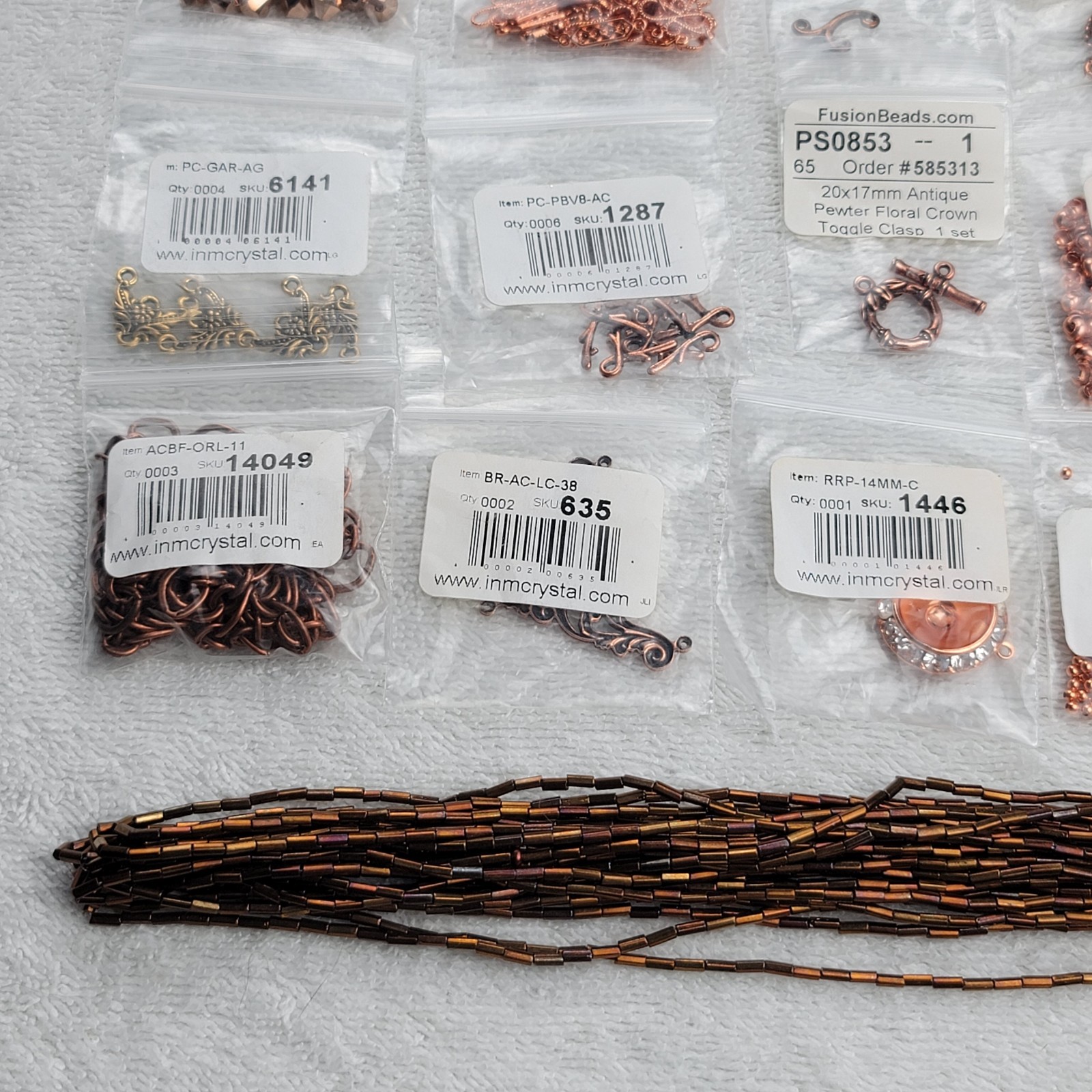 Swarovski Crystal Bead Lot Copper Rose Gold Tone Findings Chain Mixed Qty
