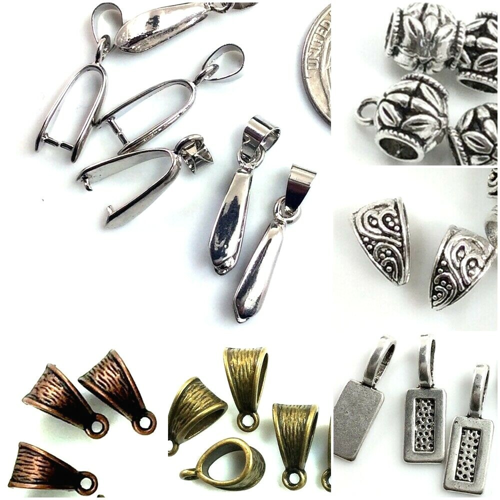 Pendant bail Necklace Pinch Bail pull Pendant Findings Silver Gold Brass Making