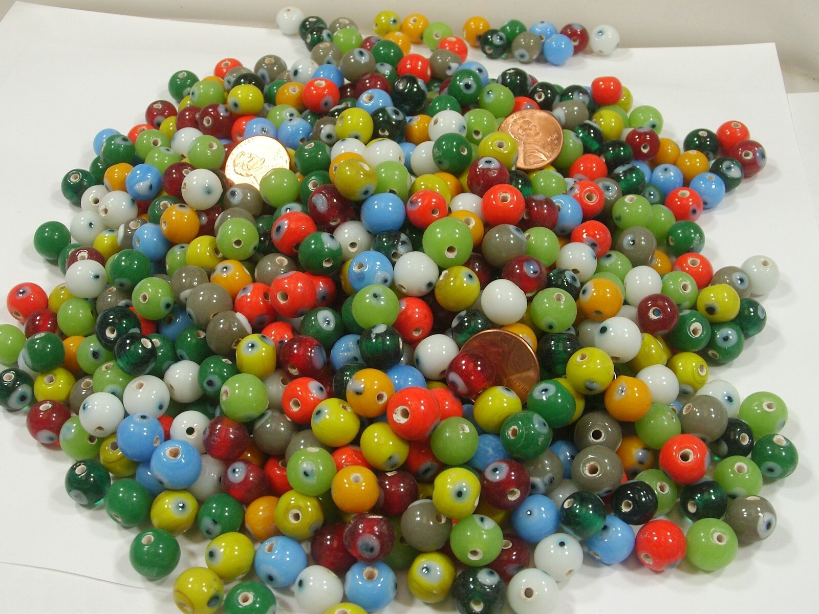 Two Pounds Multicolor Round India Handmade Evil Eye Glass Beads Bulk (RPC-15) ⭐
