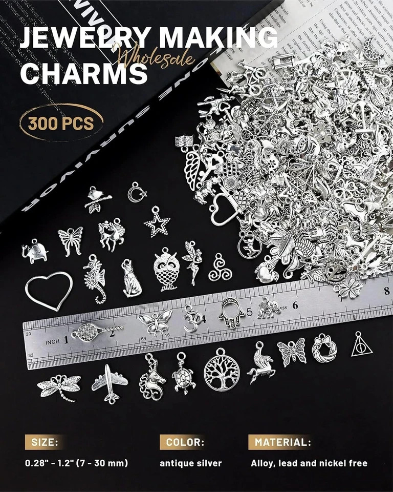 300 PCS Wholesale Bulk Lot Jewelry Making Charms Mixed Smooth Tibetan Silver NEW
