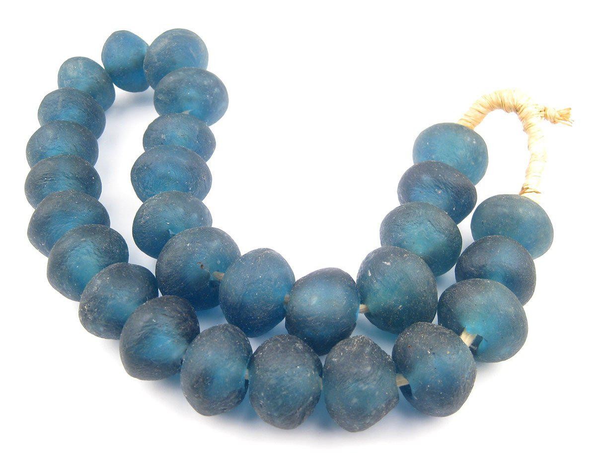 Super Jumbo Light Blue Recycled Glass Beads 33mm Ghana African Sea Glass Round