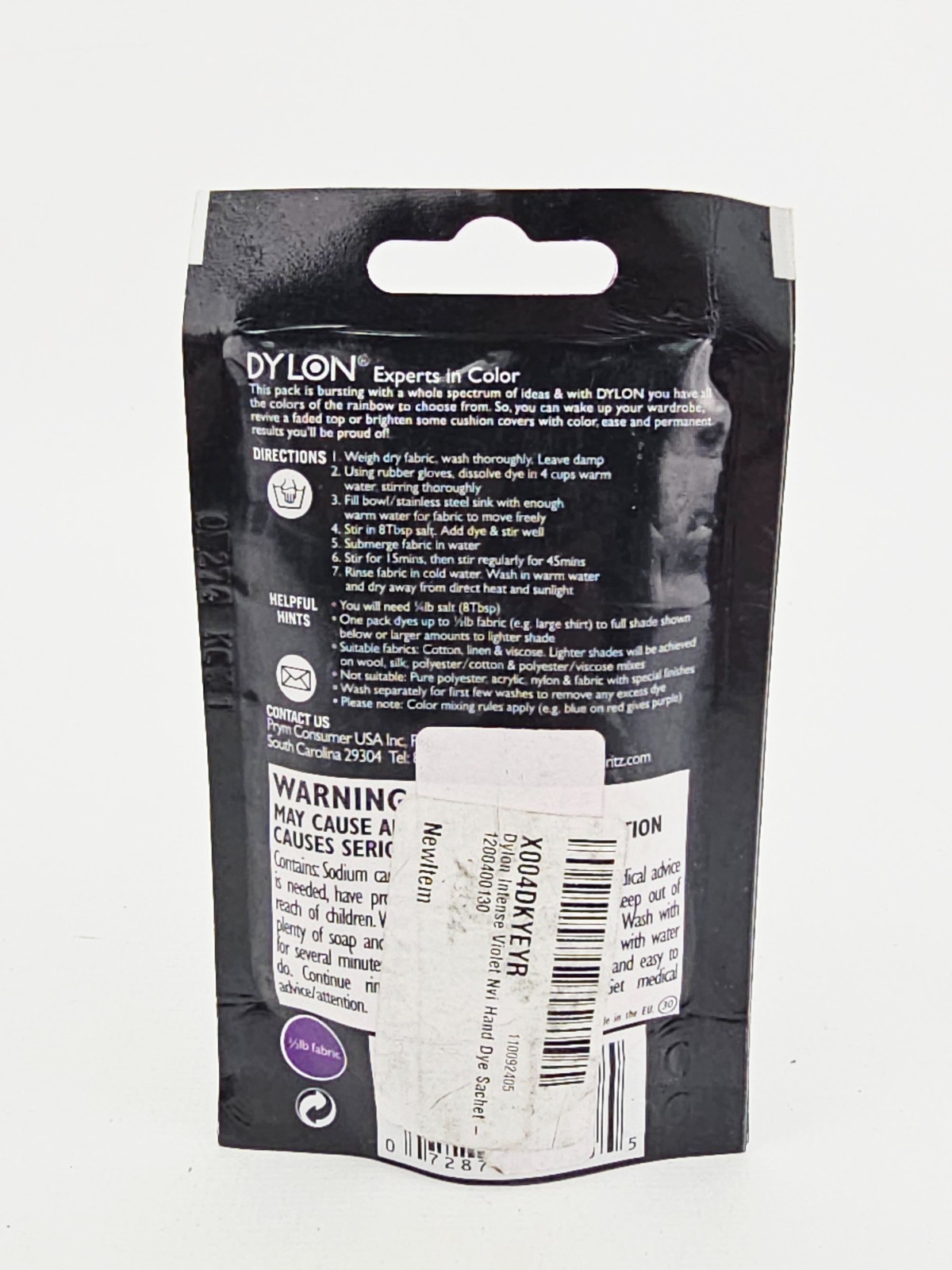 Dylon Permanent Fabric Dye Intense Violet Purple 1.75 oz 50g Lot of 3