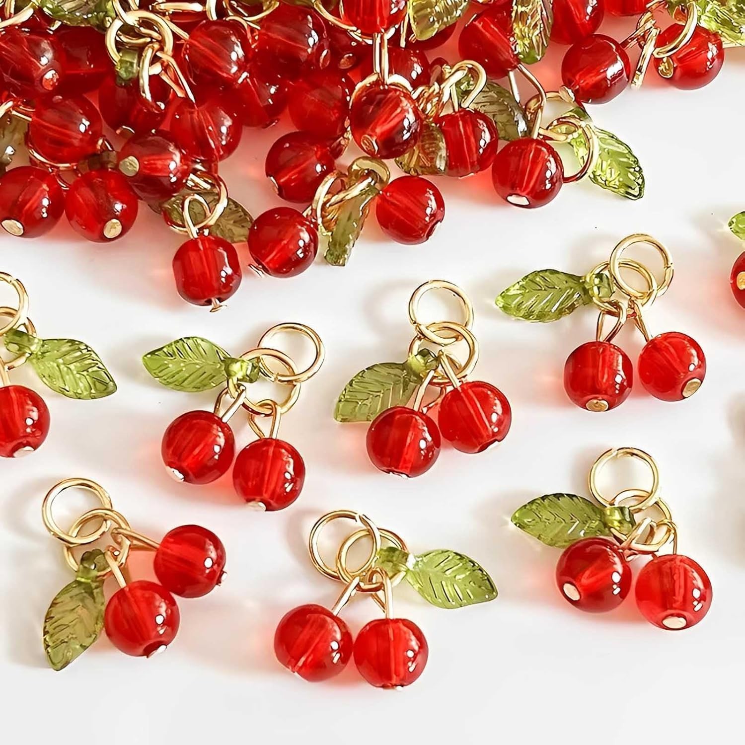 30 Pcs Red Cherry Charms Mini Cute Glass Fruit Beads Charm Acrylic Beaded Charms
