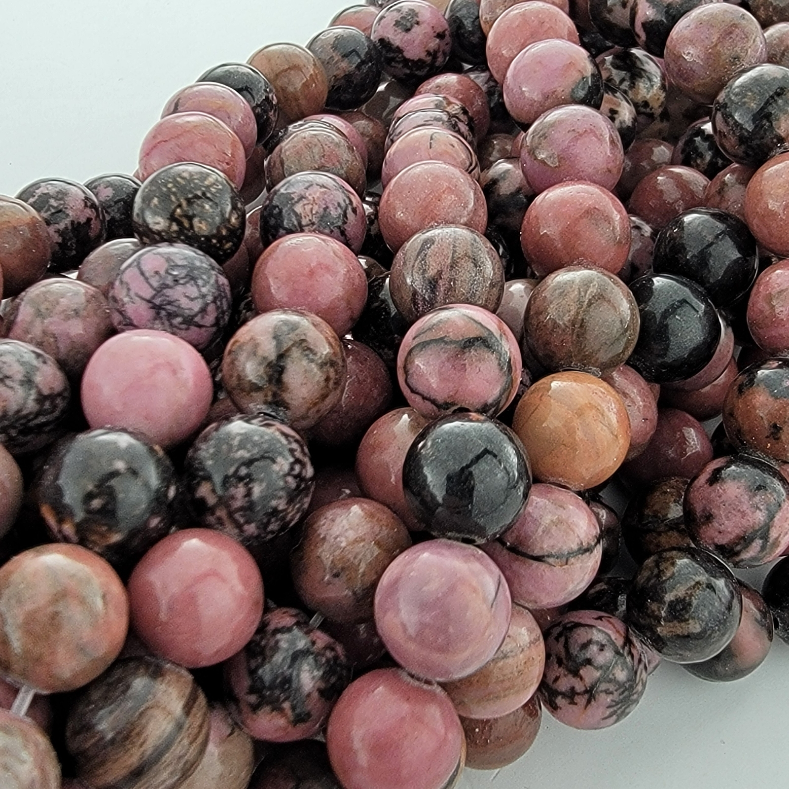 Rhodonite Beads Pink Gray Gemstone Natural Smooth Crystal round 6Mm 8Mm 10Mm