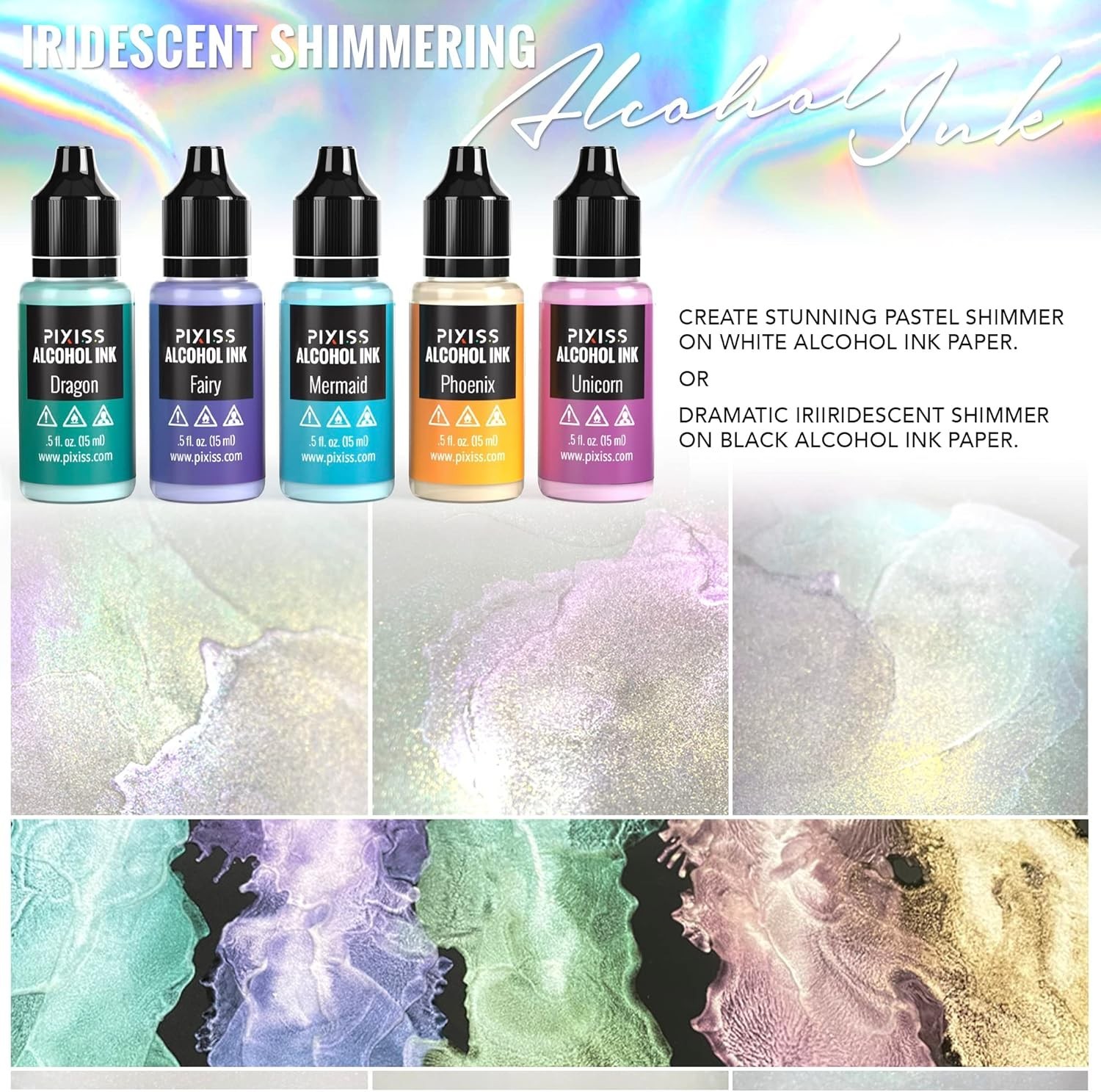 5 Pack Color-Changing Alcohol Inks for Crafts – Precision Tip – 15ml Bottles