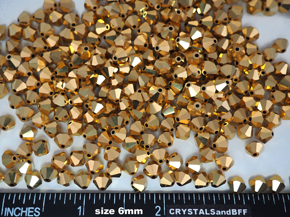 Czech Bicone Crystal Beads Crystal Aurum 2X Gold fully coated Rondelle Diamond