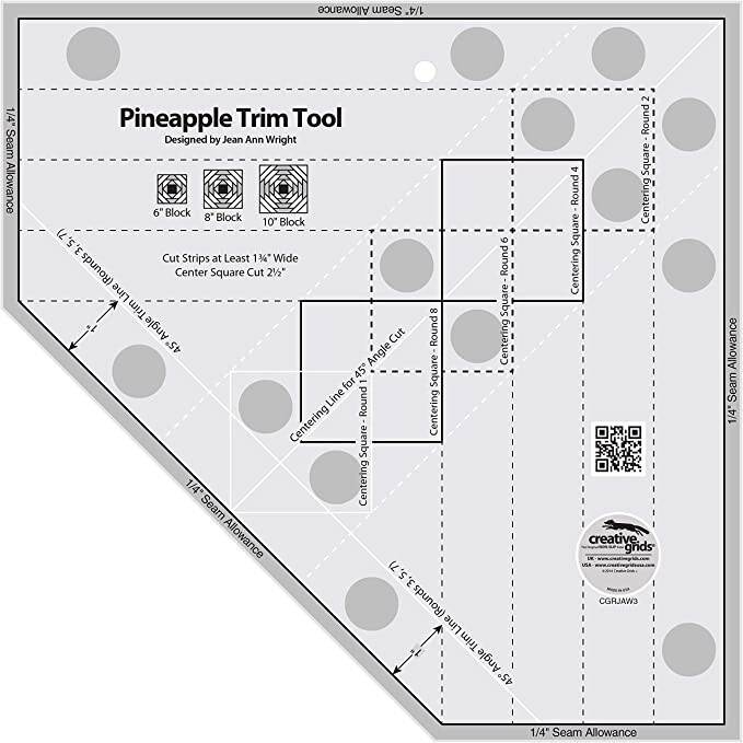 Creative Grids Pineapple Trim Tool Ruler Sewing and Quilting Template CGRJAW3