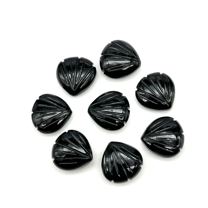 5Pcs Natural Black Onyx Carved Shell Shape Beads, 12 MM Beads, Carved Gemstone,