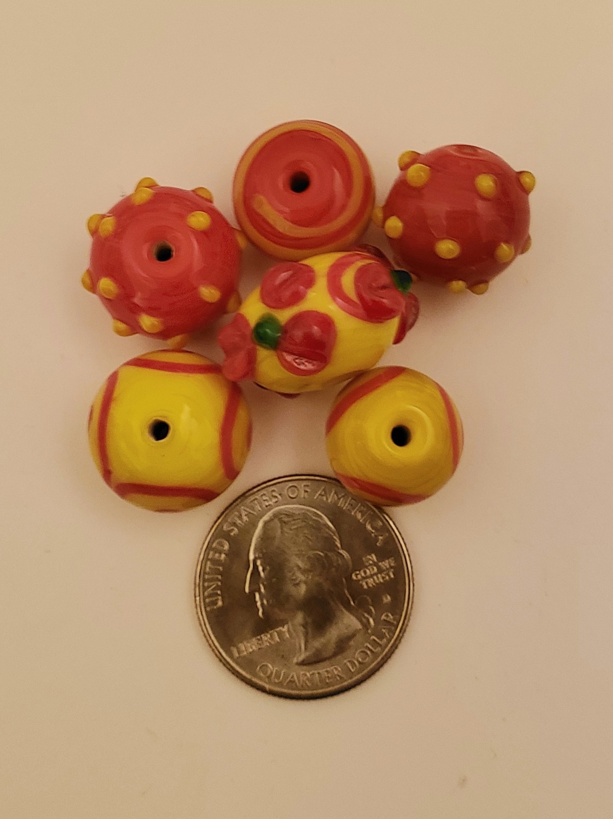 Handmade Beautiful Red And Yellow Lampwork Glass Beads (B5)