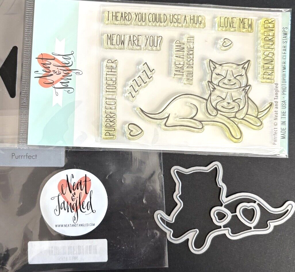 Neat & Tangled Purrfect Cat Stamps & Metal Cutting Die Set UM Clear Stamps