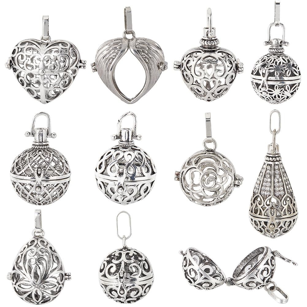 10PCS Silver Crystal Cage Charms Locket Pendants for Jewelry Making – Openable D