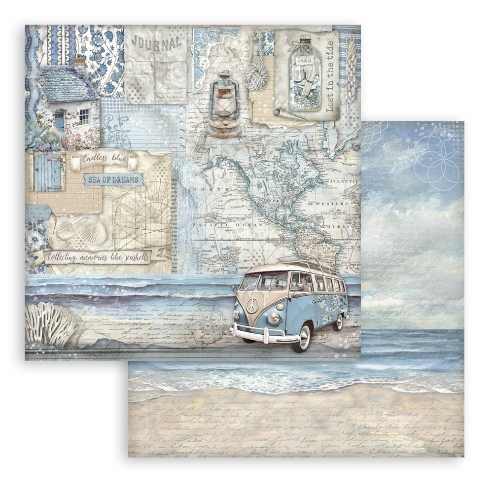 Stamperia SILENT SEA 8×8 Paper Pad 10 Sheets Mixed Media Beach Nautical SBBS125
