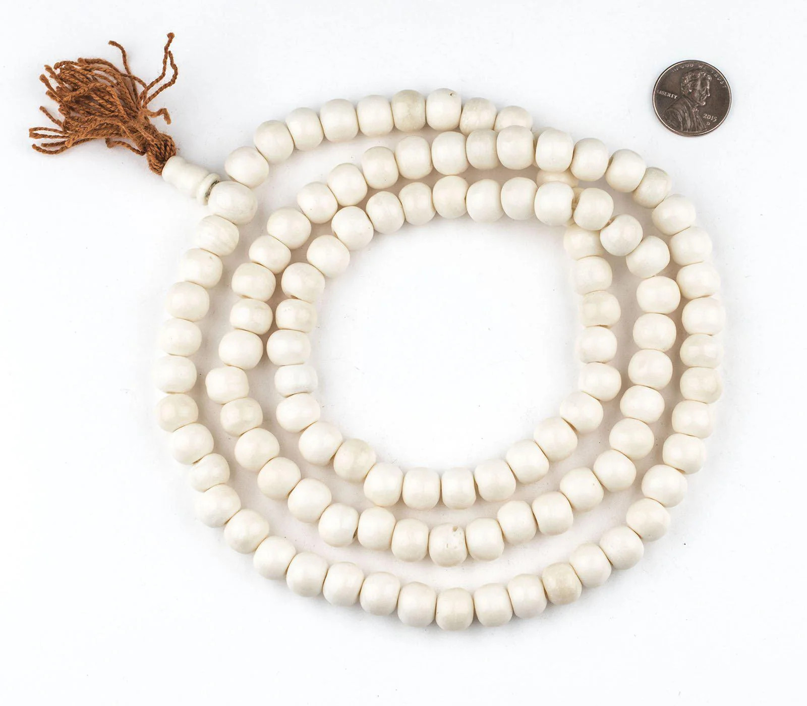 White Bone Mala Beads 10mm Nepal Round Large Hole 34 Inch Strand