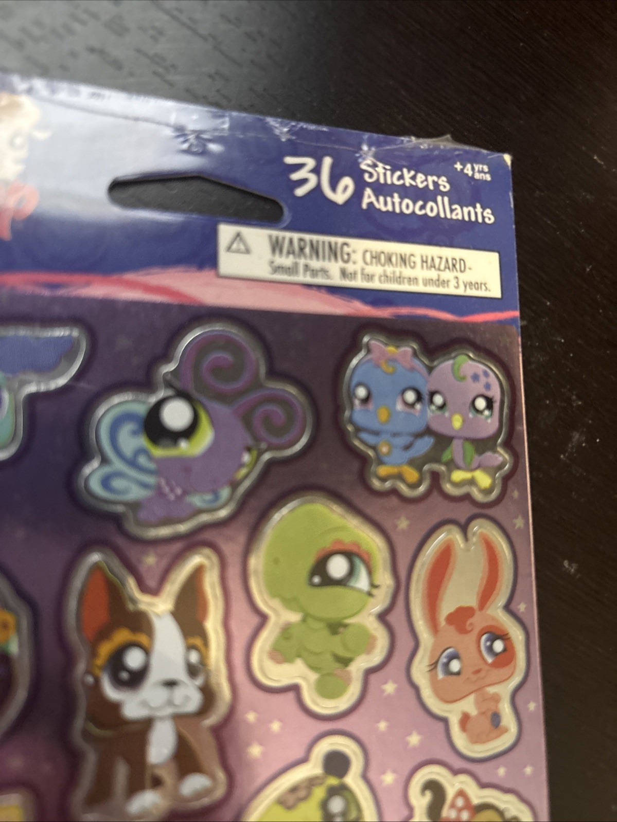 Sealed Pack 2010 Littlest Pet Shop Stickers – Purple Foil- 2 Sheets