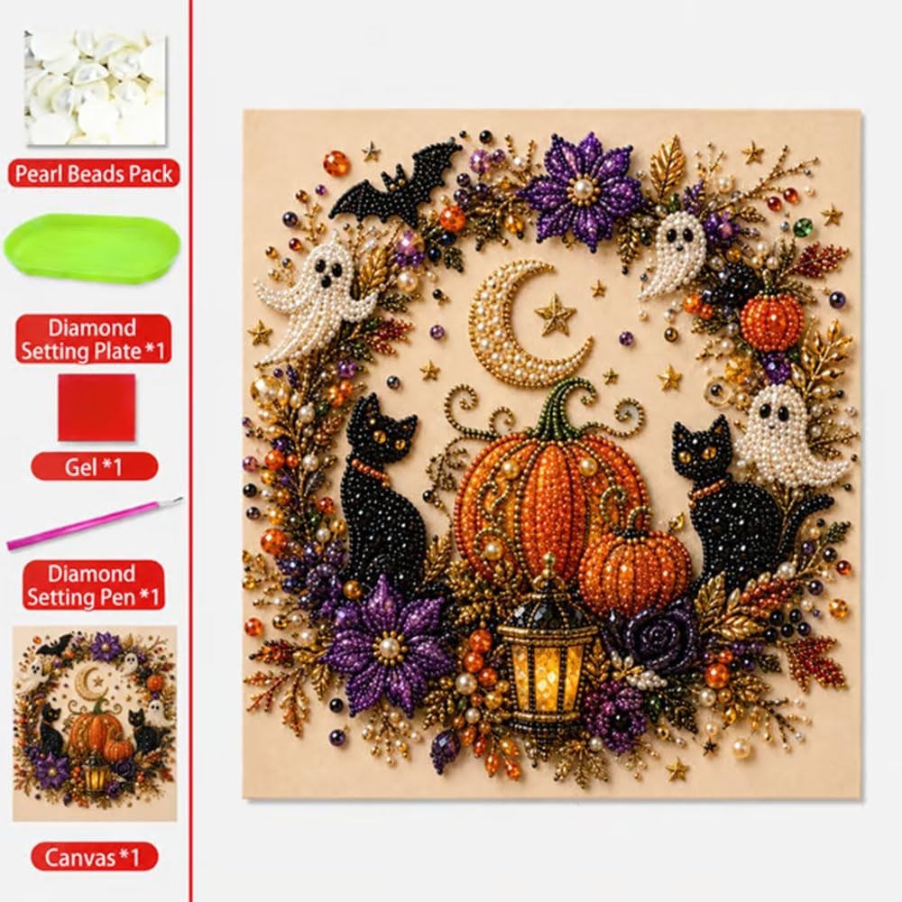 Halloween Ghost Pearl Art DIY Kit, Spooky 3D Diamond Painting Crafts Home Decor