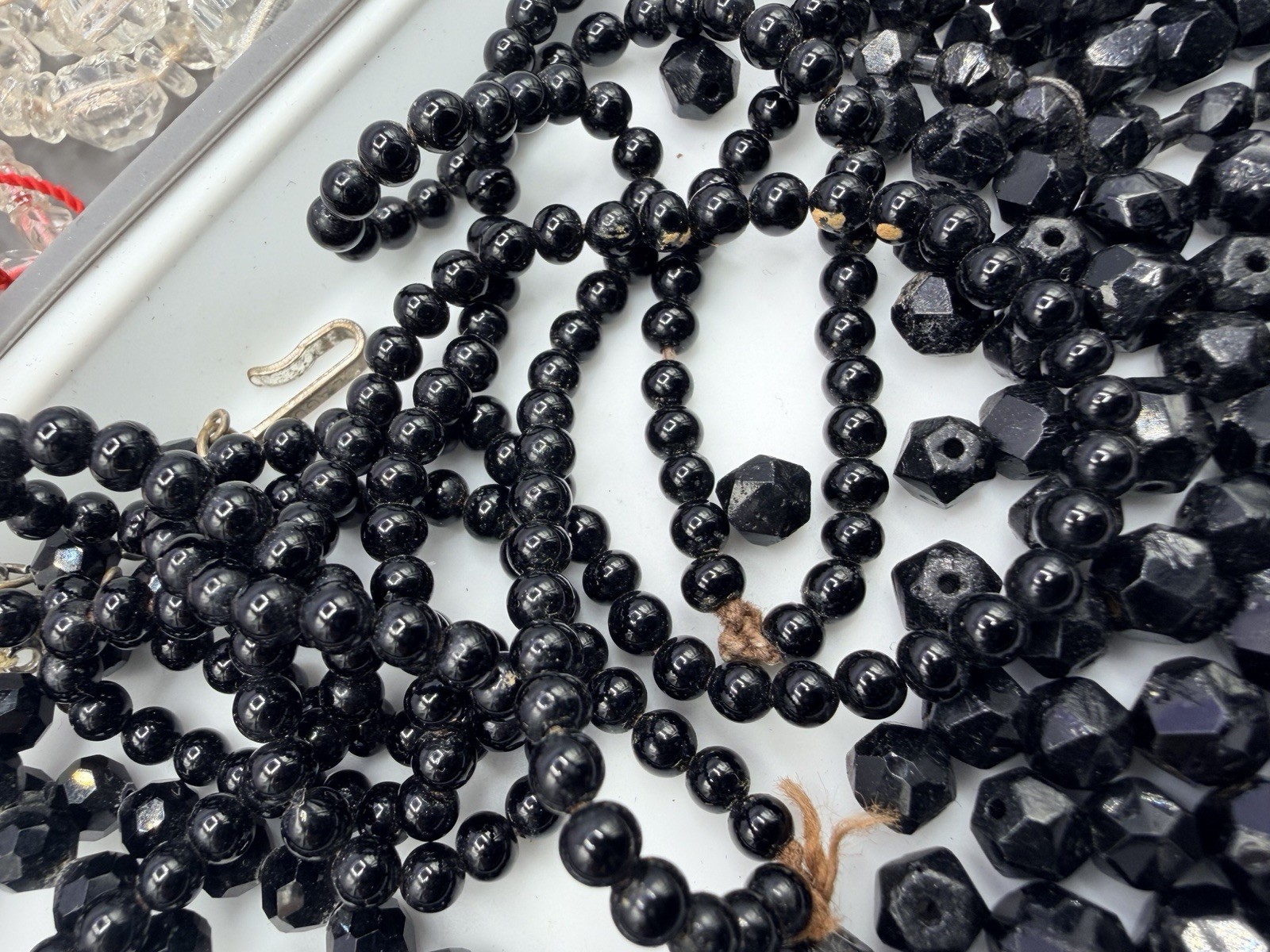 1.1 Lbs Vintage Salvage Glass Beads Rough Cut Black Clear AB Jewelry Making Lot