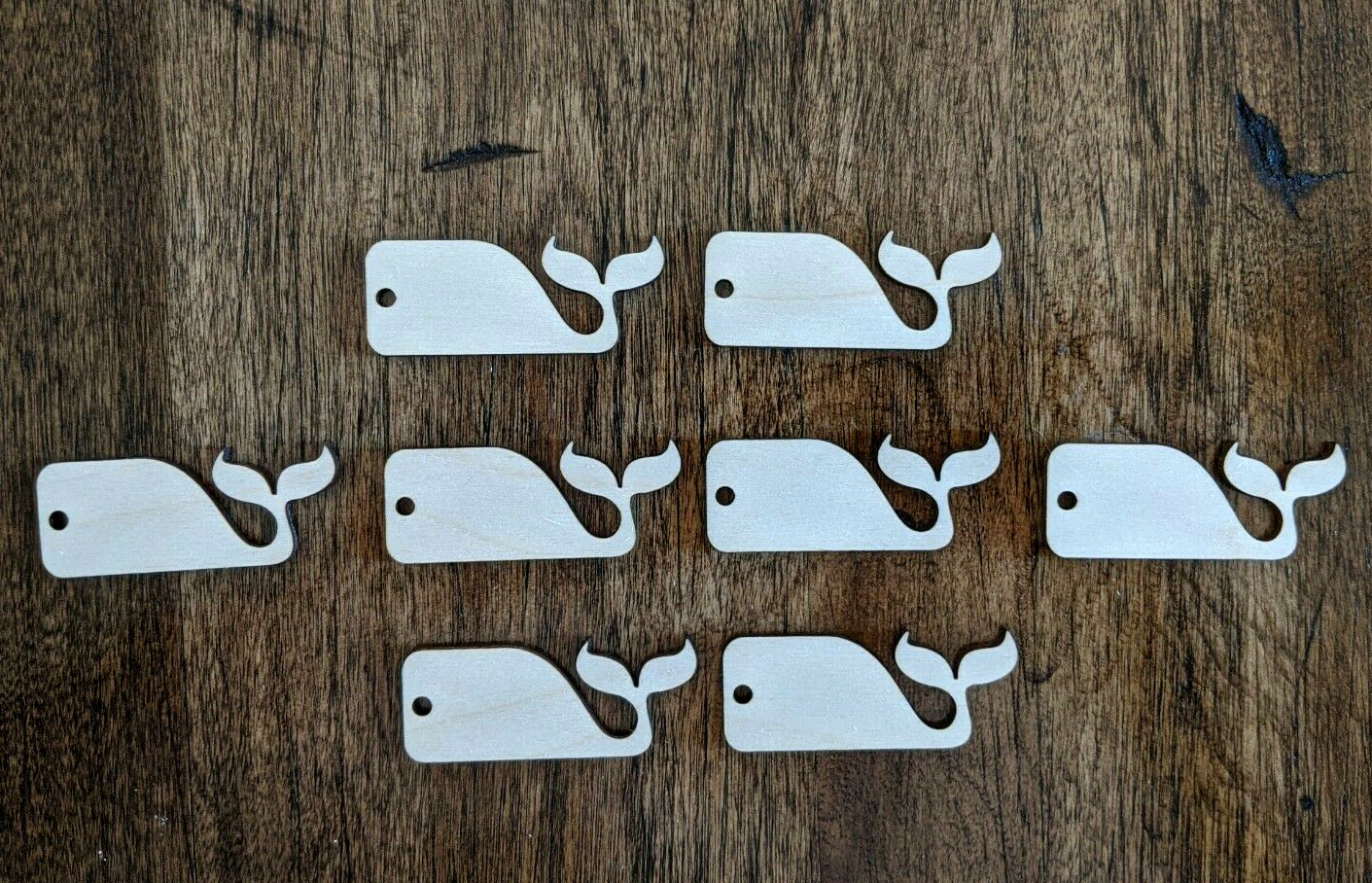 8 Wood Cutout Blank Whales 2.25 inches Jewelry Tags Keychain Craft Arts Earrings