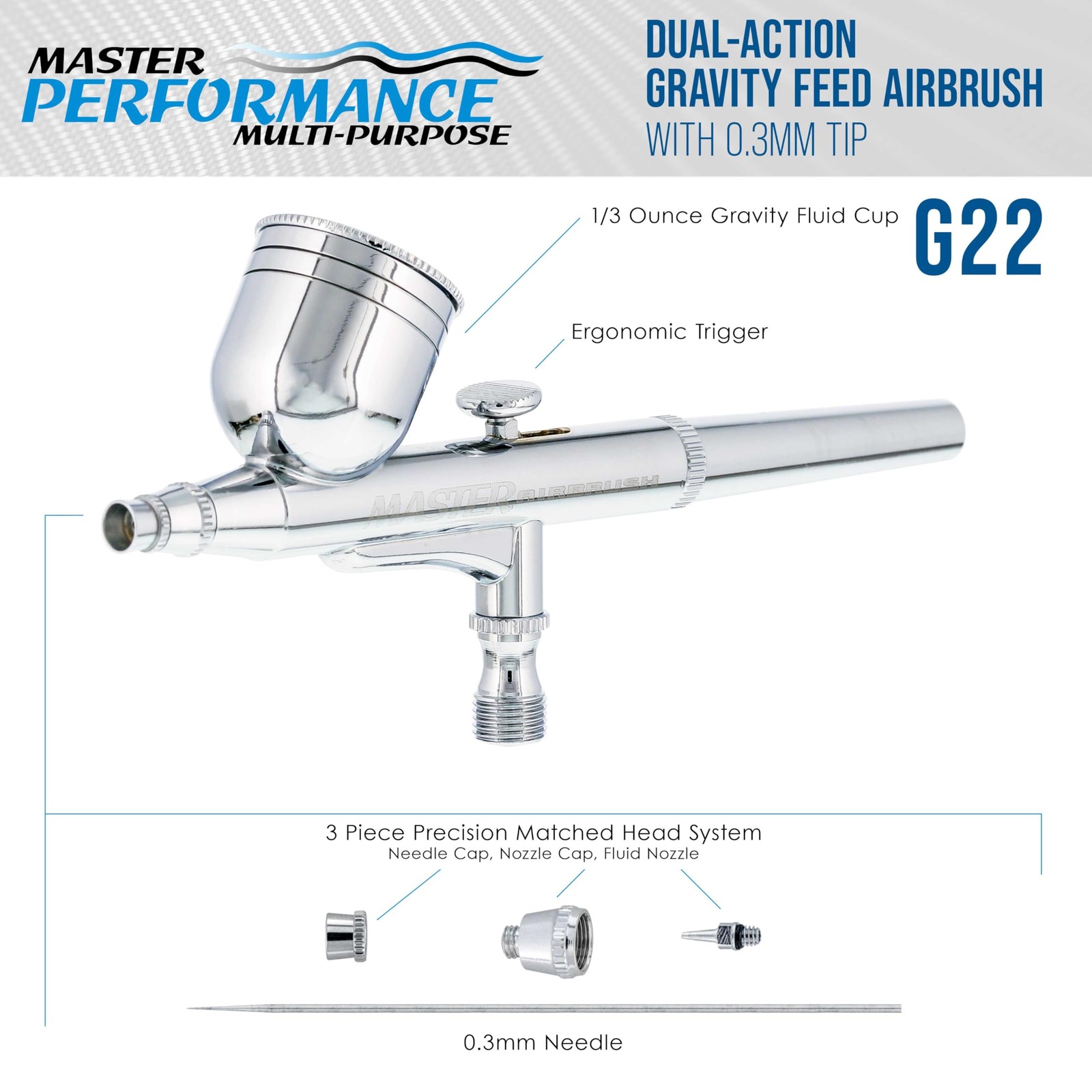 G22 MultiPurpose DualAction Gravity Airbrush Gun Set 0.3mm Tip 1/3 oz