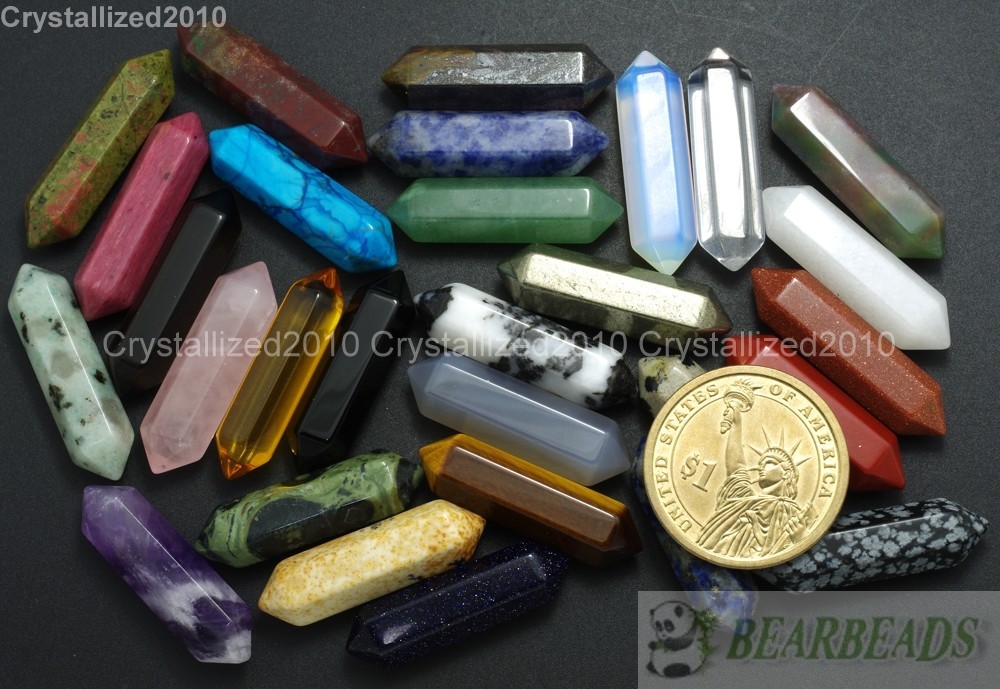 Natural Gemstone Hexagonal Pointed Reiki Chakra Raw Wand Pendant Beads Healing