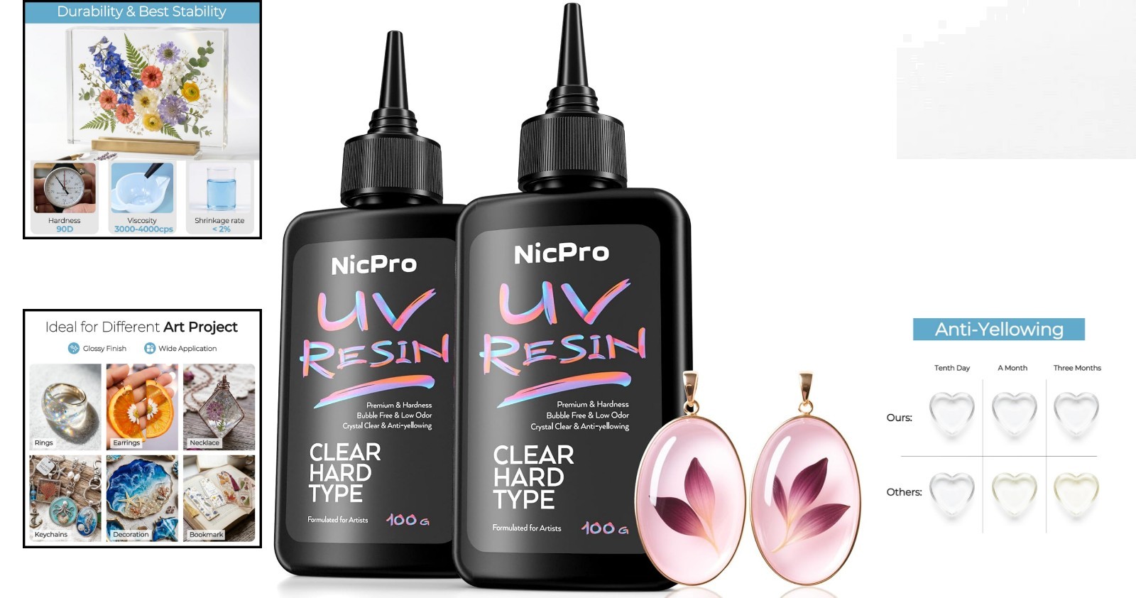 200g Crystal Clear UV Resin Kit – Fast Curing, High Viscosity for Jewelry Making