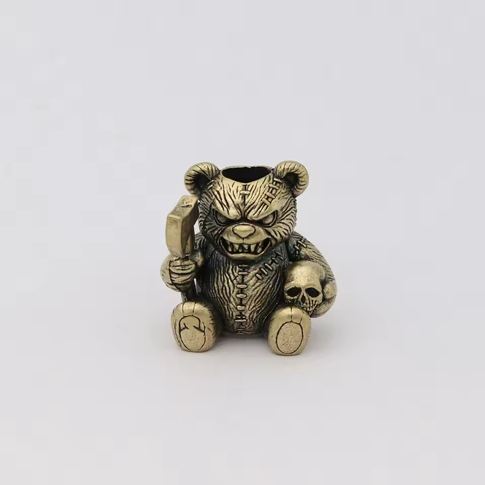Bear Skull Brass Knife Bead EDC Paracord Lanyard DIY Outdoor Charm Pendant Beads