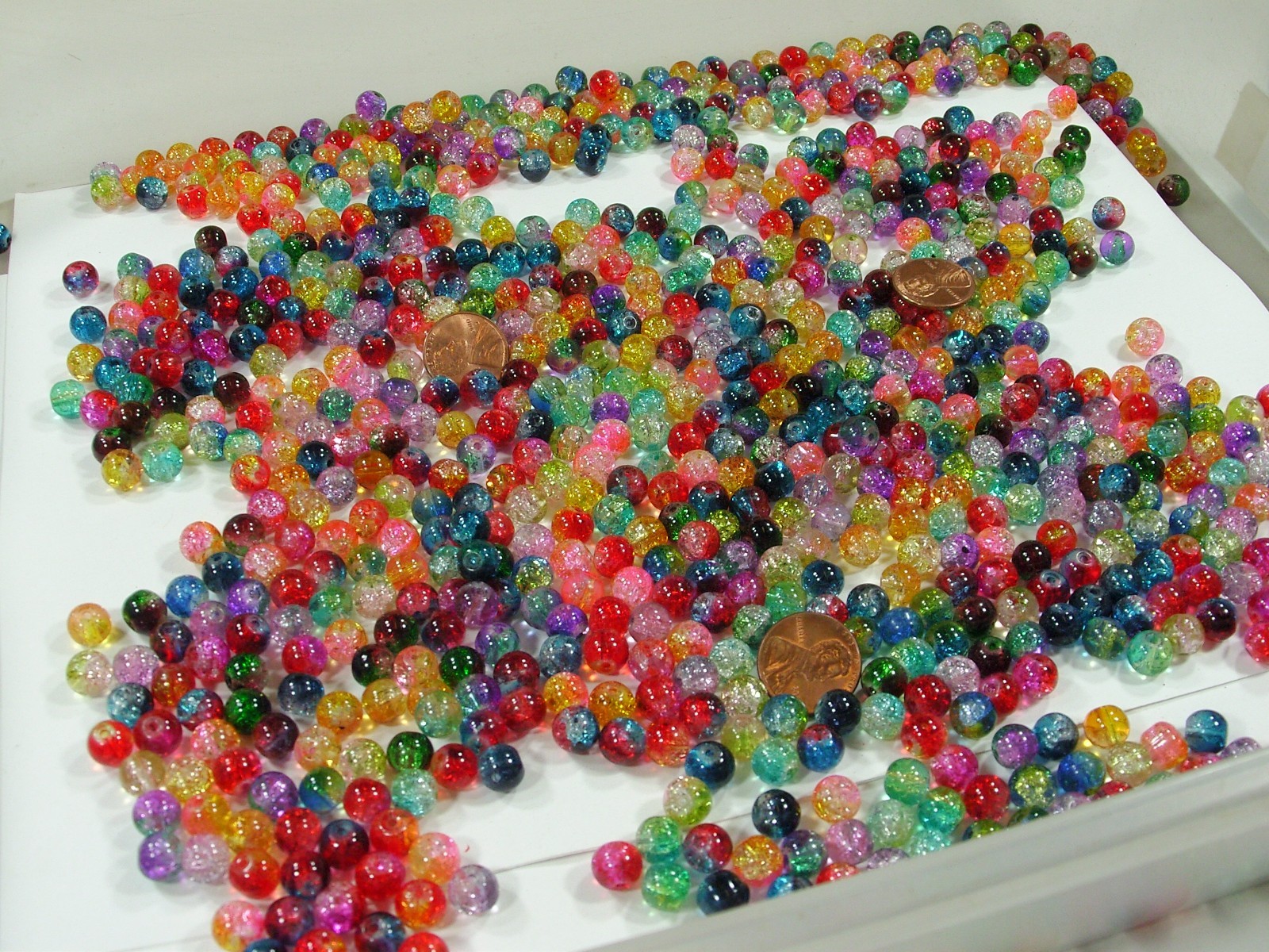 2 Pounds (1,250 PCS) 8mm Round Assorted Color Crackle Glass Beads Bulk (HA-54)⭐