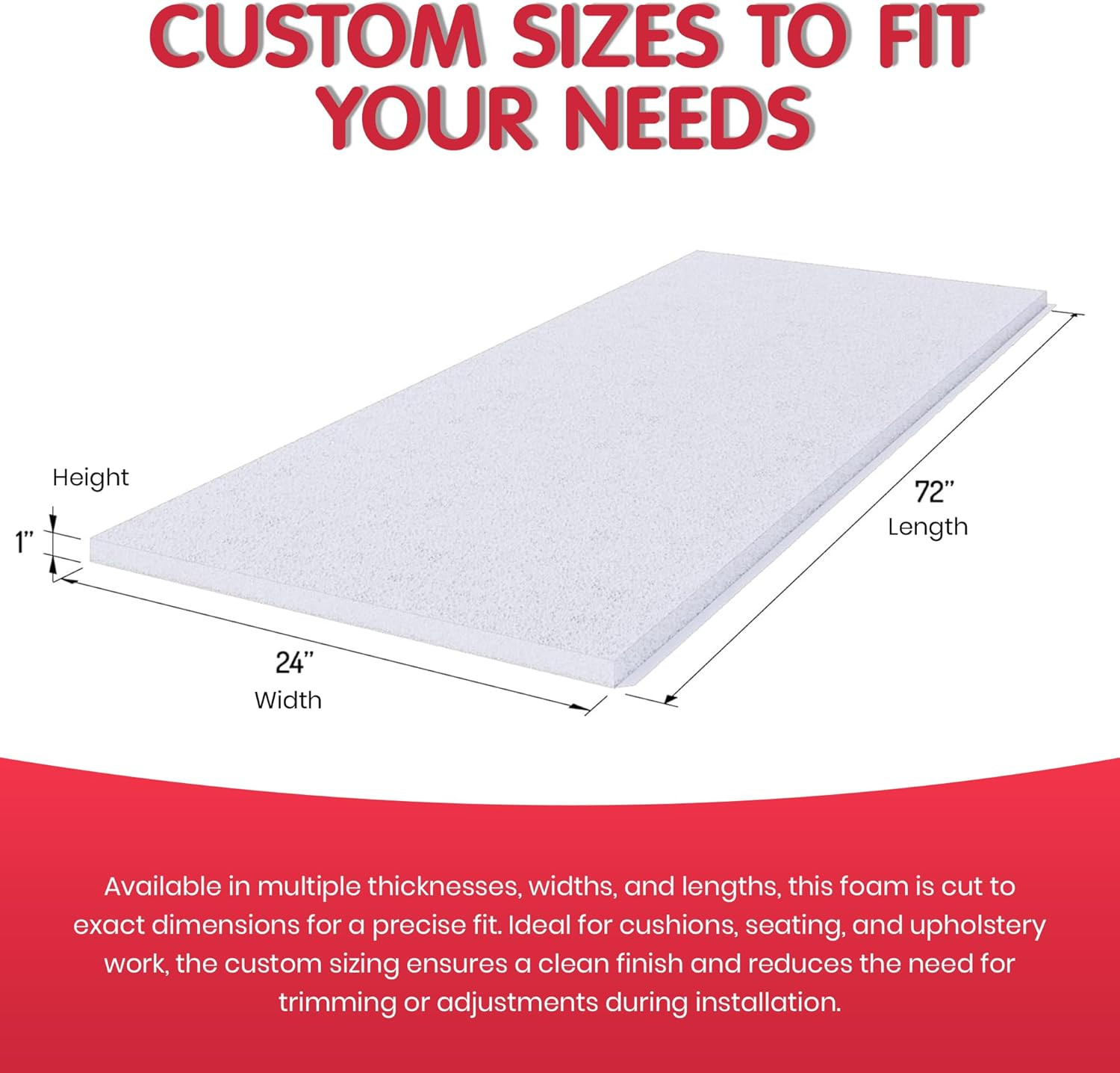 High Density 2 inch Thick, 24 inch Wide, 96 inch Long Upholstery Foam, Cushion