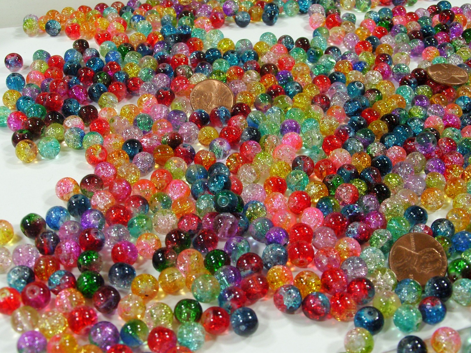 2 Pounds (1,250 PCS) 8mm Round Assorted Color Crackle Glass Beads Bulk (HA-54)⭐