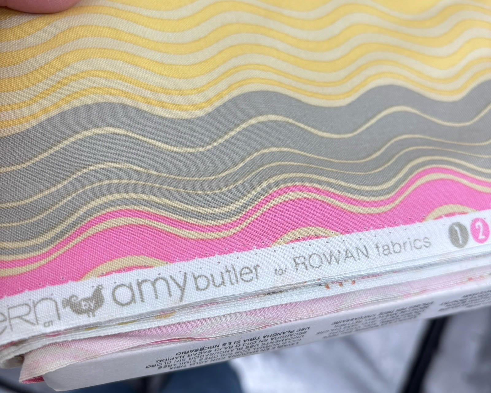 Amy Butler Rowan Midwest Modern Fabric Mod Wave Stripe Pink Yellow Gray 10+