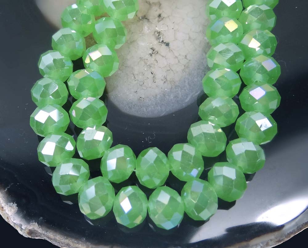 25 Green Chalcedony Glass Faceted Rondelle Bead 10x7mm AB