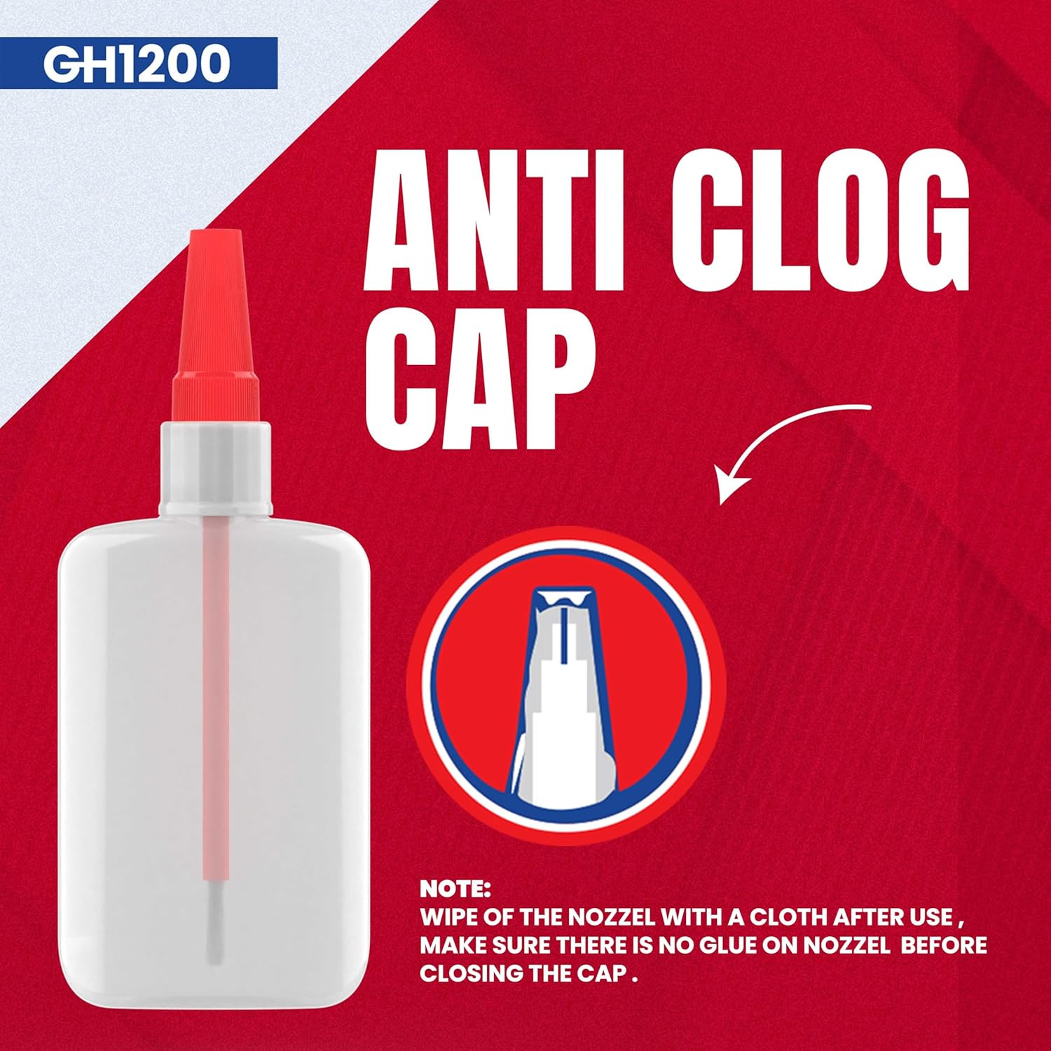 (2-In-1) Super Glue with Brush Applicator & Nozzle, Mess Free Superglue Brush