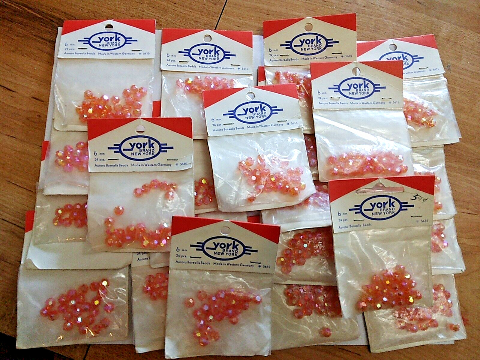 Orange Lot 5615 Faceted Beads 6mm Aurora Borealis York Brand West Germany VTG