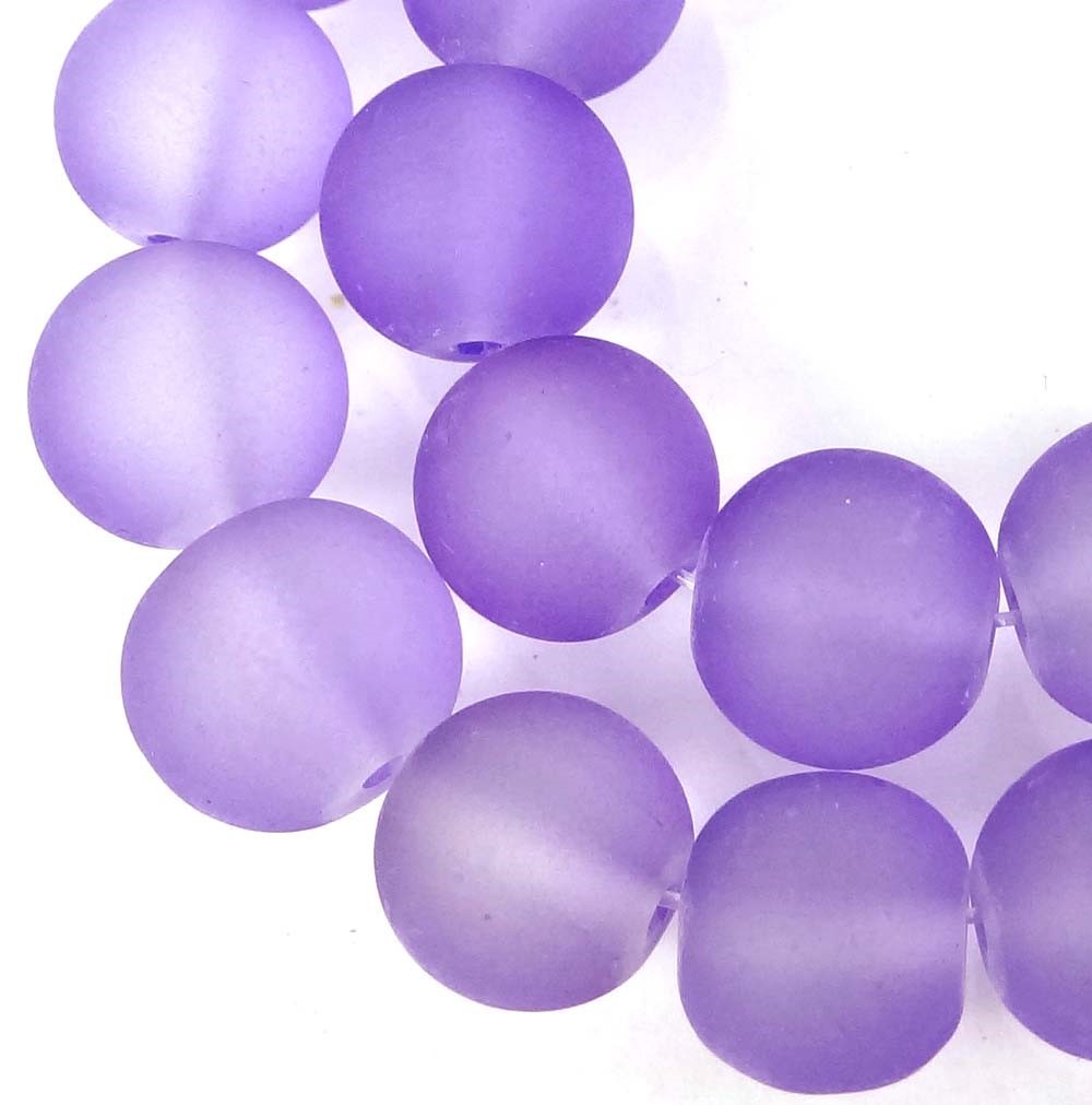 25 Frosted Sea Glass Round Beads 10mm Matte – Lavender