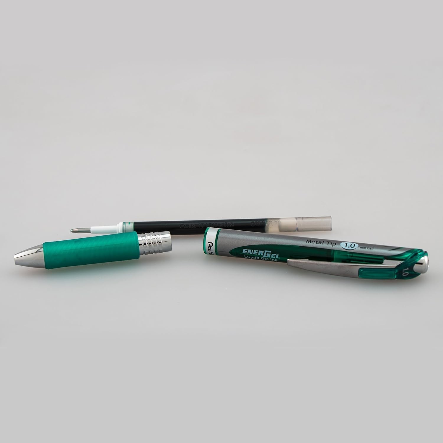 Stylish EnerGel RTX Retractable Pens 1.0mm Green Ink with Rubber Grip, 2 Pack