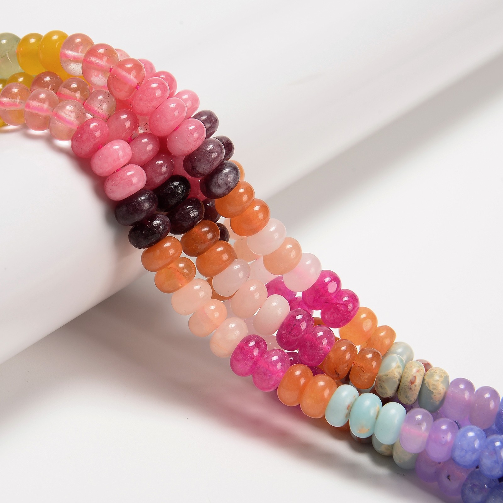 10-Multi-color Gemstone Smooth Rondelle Beads Size 5x8mm 15.5” Strand