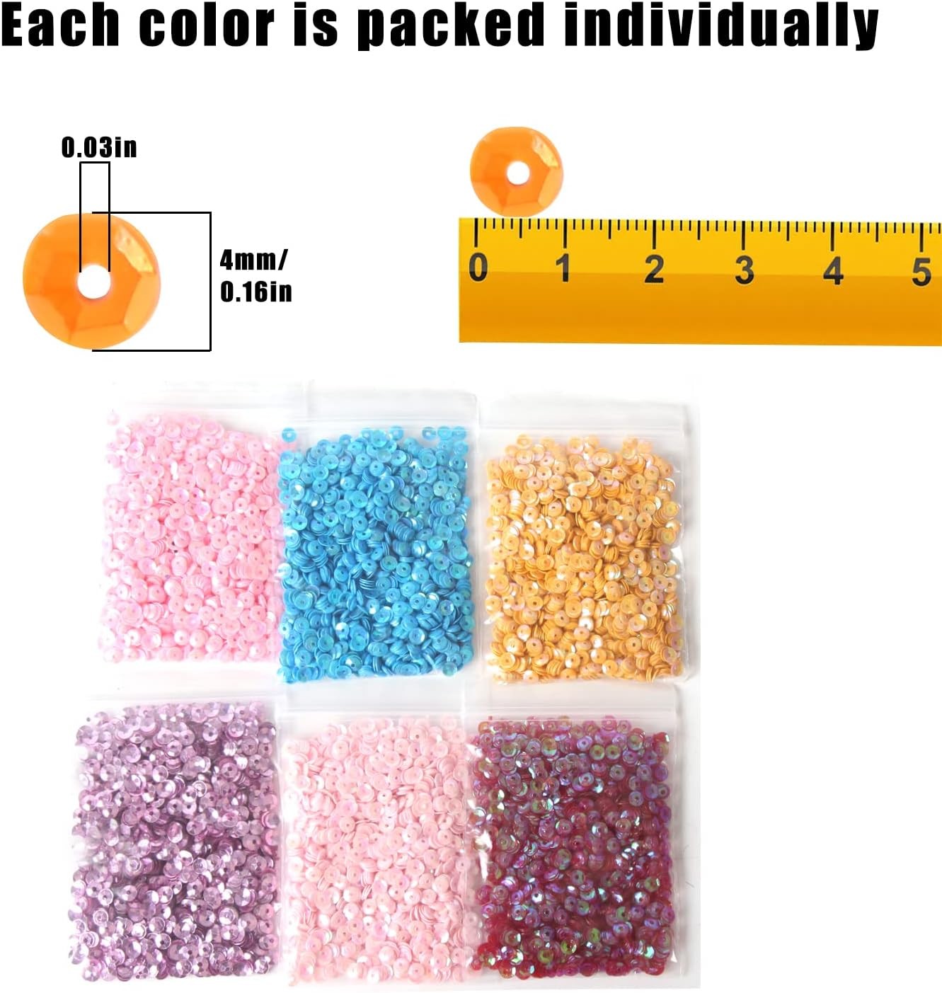 30 Colors Loose Craft Sequins Bulk 300g 4mm Sewing DIY Embellishments Emroidery