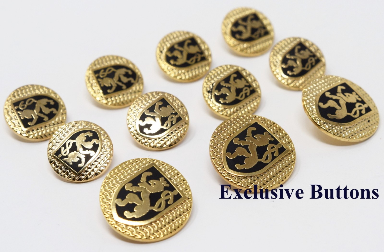 Gold Metal Blazer Buttons Set – Herringbone Rampant Lion