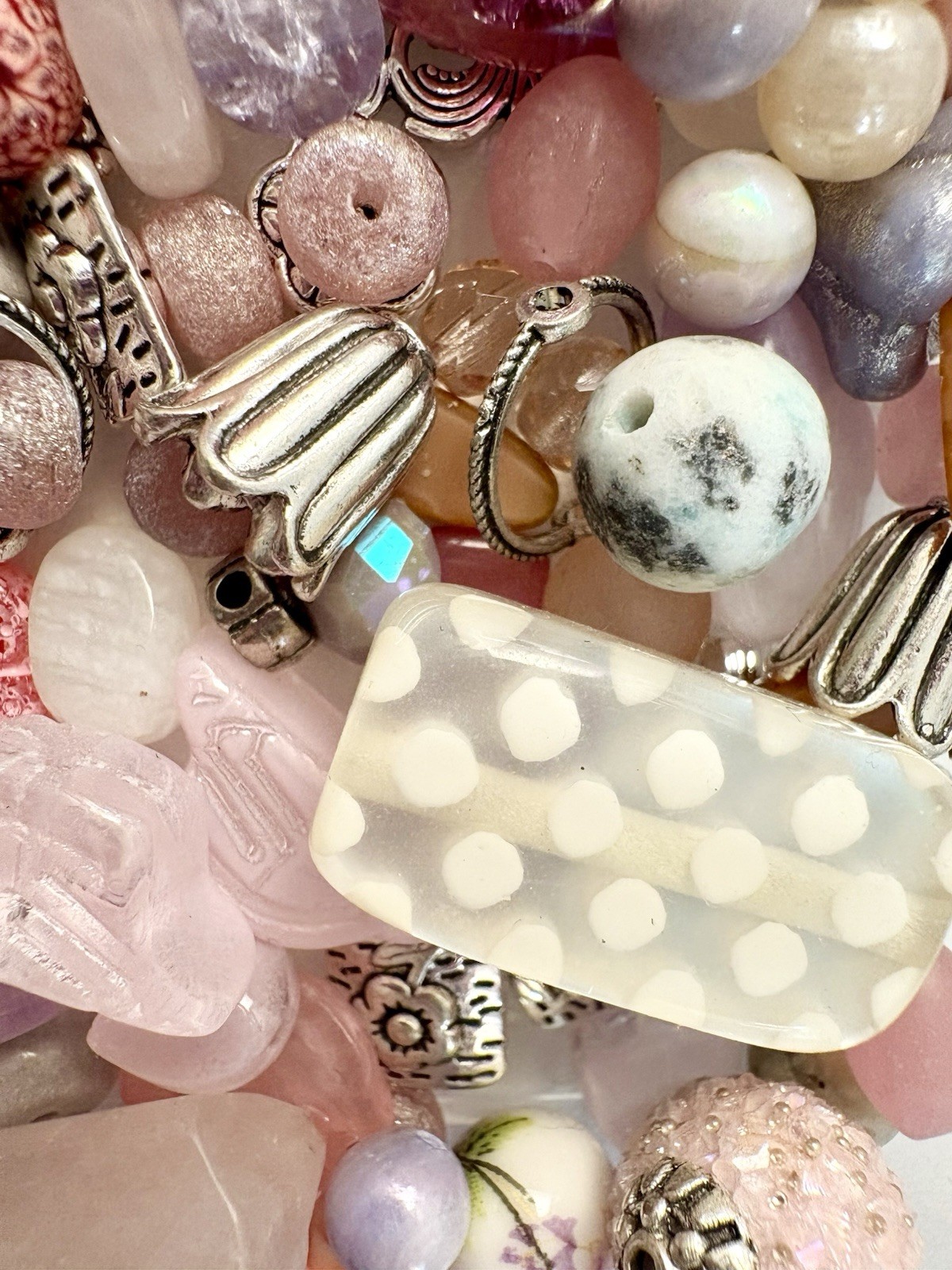 Pink Flowers BEAD MIX for Jewelry Making – Glass, Gemstone, Boho, Czech